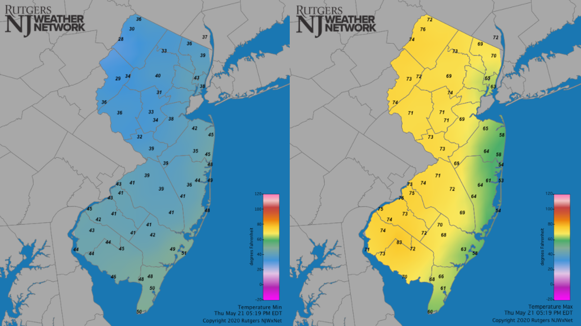 May 21st minimum and maximum temperature maps