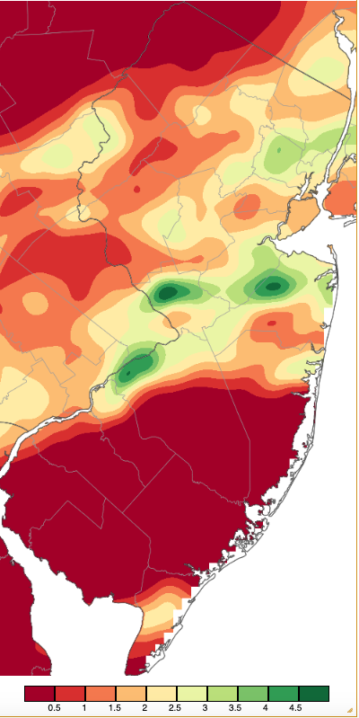 Precipitation across New Jersey from 8 AM on August 6th through 8 AM August 7th based on a PRISM (Oregon State University) analysis generated using NWS Cooperative, CoCoRaHS, NJWxNet, and other professional weather station observations.