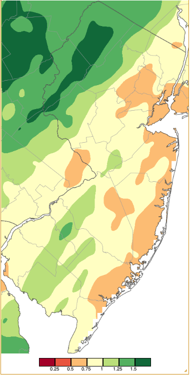 Precipitation across New Jersey from 7 AM on December 11th through 7 AM December 12th based on a PRISM (Oregon State University) analysis generated using NWS Cooperative, CoCoRaHS, NJWxNet, and other professional weather station observations.