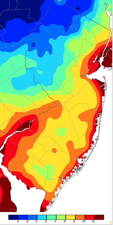 Minimum temperatures on December 23rd based on a PRISM (Oregon State University) analysis generated using NWS, NJWxNet, and other professional weather stations.