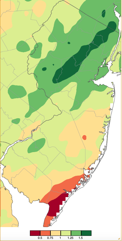 Precipitation across New Jersey from 7 AM on February 15th through 7 AM February 17th based on a PRISM (Oregon State University) analysis generated using NWS Cooperative, CoCoRaHS, NJWxNet, and other professional weather station observations.