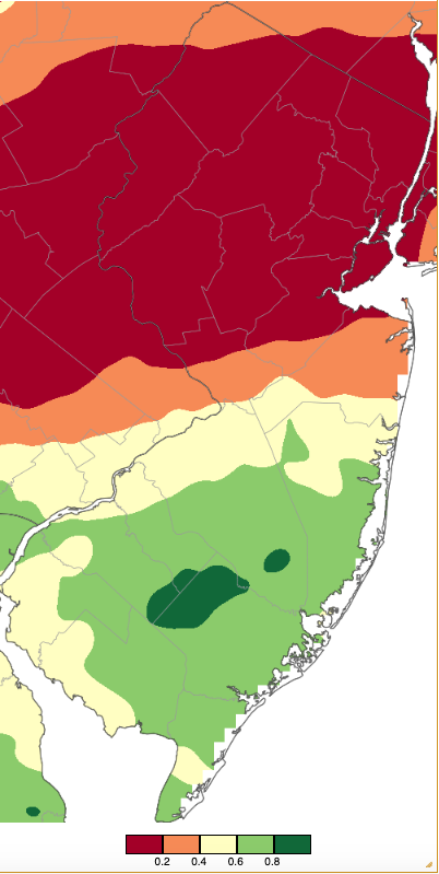 Precipitation across New Jersey from 7 AM on January 31st through 7 AM February 1st based on a PRISM (Oregon State University) analysis generated using NWS Cooperative, CoCoRaHS, NJWxNet, and other professional weather station observations.