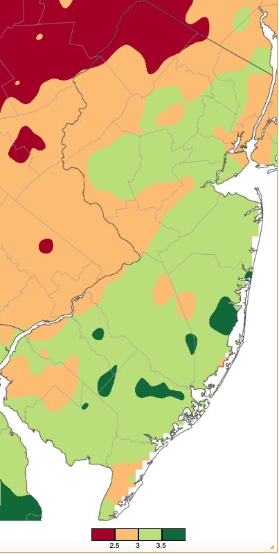 Map of February 2025 precipitation across New Jersey based on a PRISM (Oregon State University) analysis generated using NWS Cooperative, CoCoRaHS, NJWxNet, and other professional weather station observations from 7 AM on January 31st to 7 AM on February 28th.