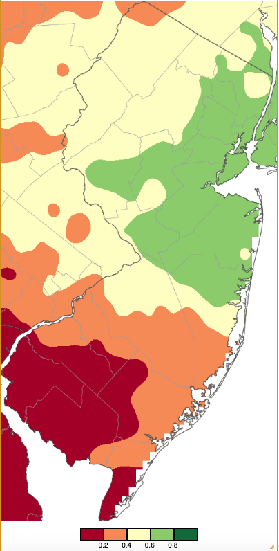 Precipitation across New Jersey from 7 AM on February 8th through 7 AM February 9th based on a PRISM (Oregon State University) analysis generated using NWS Cooperative, CoCoRaHS, NJWxNet, and other professional weather station observations.