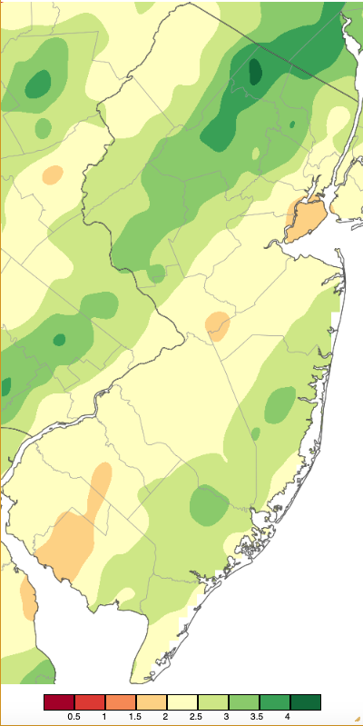 Precipitation across New Jersey from 7 AM on January 9th through 7 AM January 10th based on a PRISM (Oregon State University) analysis generated using NWS Cooperative, CoCoRaHS, NJWxNet, and other professional weather station observations.