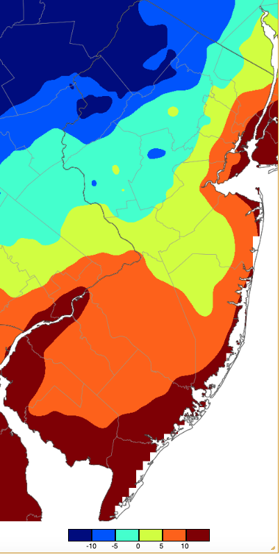 Minimum temperature map for January 22nd based on a PRISM (Oregon State University) analysis generated using NWS, NJWxNet, and other professional weather stations.