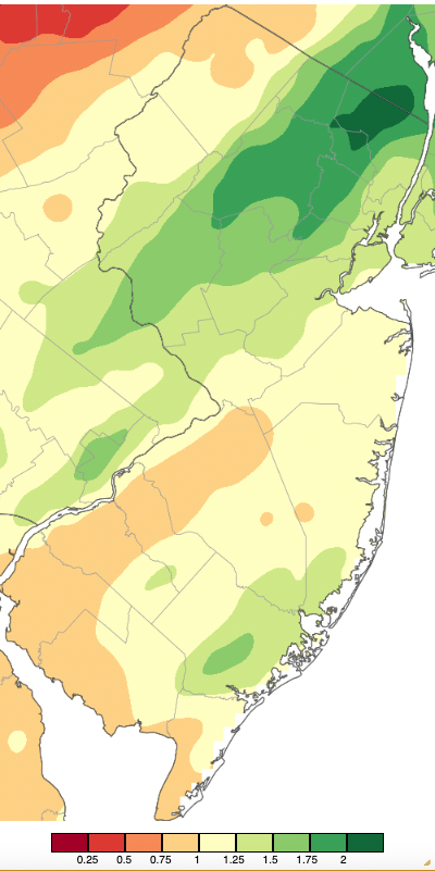 Precipitation across New Jersey from 7 AM on January 22nd through 7 AM January 24th based on a PRISM (Oregon State University) analysis generated using NWS Cooperative and CoCoRaHS observations.