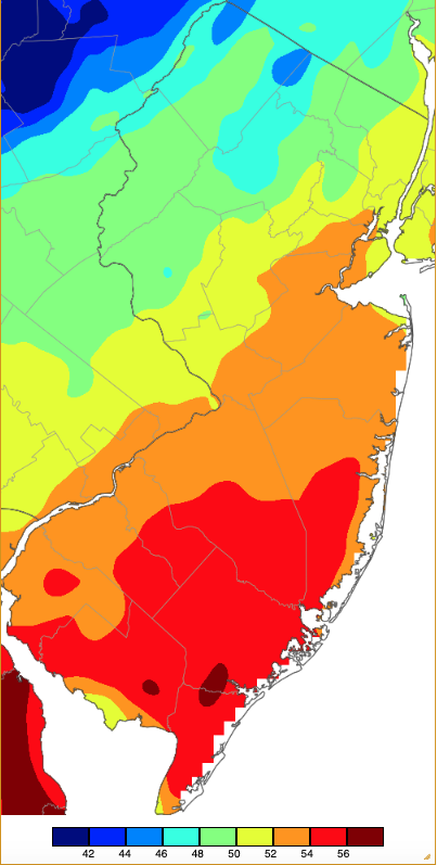 Maximum temperature map for January 29th based on a PRISM (Oregon State University) analysis generated using NWS, NJWxNet, and other professional weather stations.