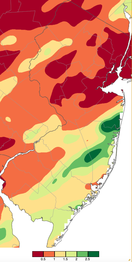 Precipitation across New Jersey from 8 AM on July 1st through 8 AM July 3rd using NWS Cooperative, CoCoRaHS, NJWxNet, and other professional weather station observations.