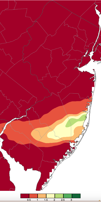 Precipitation across New Jersey from 8 AM on June 23rd through 8 AM June 24th based on a PRISM (Oregon State University) analysis generated using NWS Cooperative, CoCoRaHS, NJWxNet, and other professional weather station observations.
