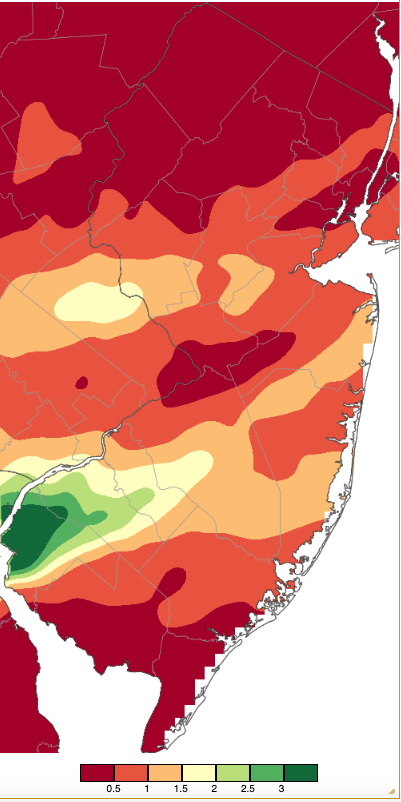 Precipitation across New Jersey from 8 AM on June 5th through 8 AM June 6th based on a PRISM (Oregon State University) analysis generated using NWS Cooperative, CoCoRaHS, NJWxNet, and other professional weather station observations.