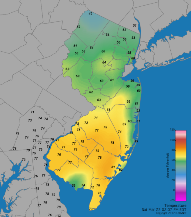 March 13-14 snowfall map