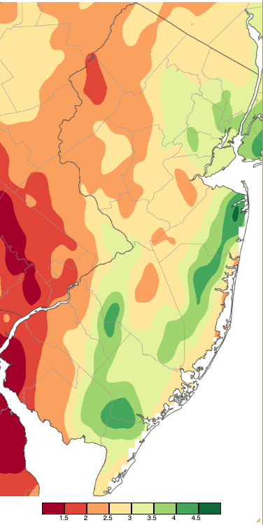 May 2023 precipitation across New Jersey based on a PRISM (Oregon State University) analysis generated using NWS Cooperative, CoCoRaHS, NJWxNet, and other professional weather station observations from approximately 8 AM on April 30th to 8 AM on May 31st.