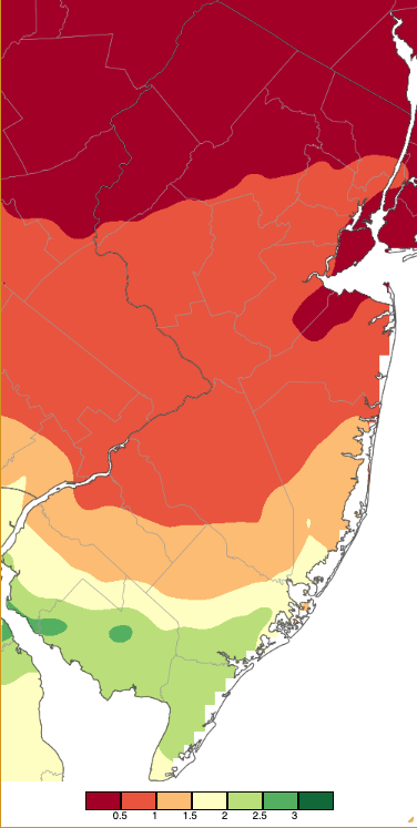 Precipitation across New Jersey from 8 AM on May 27th through 8 AM May 29th based on a PRISM (Oregon State University) analysis generated using NWS Cooperative, CoCoRaHS, NJWxNet, and other professional weather station observations.