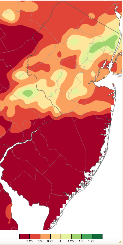 Precipitation across New Jersey from 8 AM on May 29th through 8 AM May 30th based on a PRISM (Oregon State University) analysis generated using NWS Cooperative, CoCoRaHS, NJWxNet, and other professional weather station observations.
