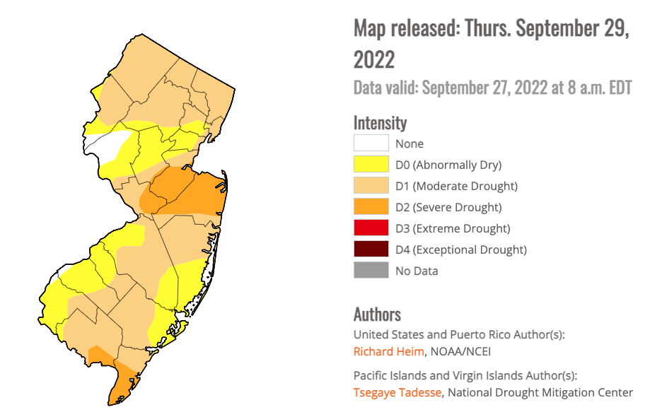 New Jersey portion of the U.S. Drought Monitor map for the last week of September.