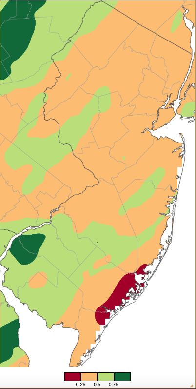 Figure 2. Precipitation across New Jersey from 7 AM on November 8th through 7 AM November 10th based on a PRISM (Oregon State University) analysis generated using NWS Cooperative, CoCoRaHS, NJWxNet, and other professional weather station observations. Note the scale in inches beneath the map. Precipitation across New Jersey from 7 AM on November 8th through 7 AM November 10th based on a PRISM (Oregon State University) analysis generated using NWS Cooperative, CoCoRaHS, NJWxNet, and other professional weather station observations.