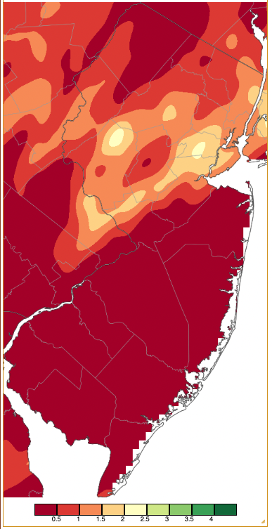 Precipitation across New Jersey from 8 AM on September 12th through 8 AM September 13th based on a PRISM (Oregon State University) analysis generated using generated using NWS Cooperative and CoCoRaHS observations.