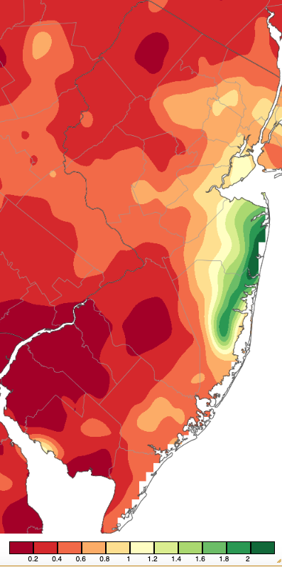 Precipitation across New Jersey from 8 AM on September 27th through 8 AM September 30th based on a PRISM (Oregon State University) analysis generated using NWS Cooperative, CoCoRaHS, NJWxNet, and other professional weather station observations.