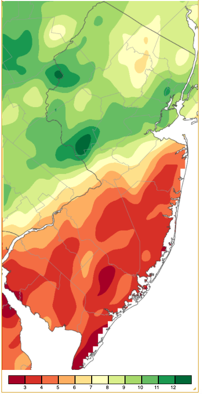 September 2021 precipitation across New Jersey based on a PRISM (Oregon State University) analysis generated using NWS Cooperative and CoCoRaHS observations from 7 AM on August 31st to 7 AM on September 30th.