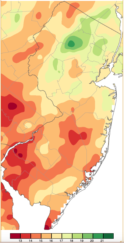 Spring 2024 (March 1st–May 31st) precipitation across New Jersey based on a PRISM (Oregon State University) analysis generated using NWS Cooperative and CoCoRaHS observations.