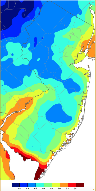 Extreme minimum temperatures during summer 2025 (June 1st–August 31st) based on a PRISM (Oregon State University) analysis generated using NWS, NJWxNet, and other professional weather stations.
