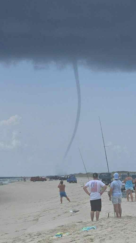 Waterspout making landfall and becoming a landspout at Island Beach State Park on July 22nd.