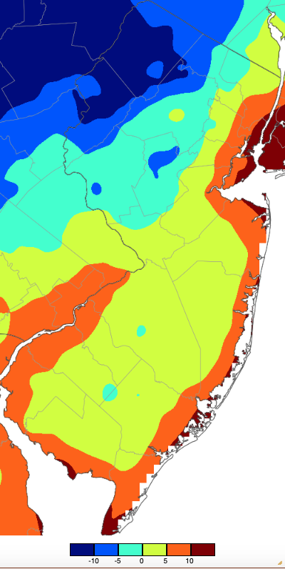 Extreme minimum temperatures during winter 2024/2025 based on a PRISM (Oregon State University) analysis generated using NWS, NJWxNet, and other professional weather stations.