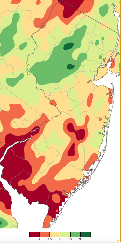  Winter 2024/25 (December 1st–February 28th) precipitation across New Jersey based on a PRISM (Oregon State University) analysis generated using NWS Cooperative, CoCoRaHS, NJWxNet, and other professional weather station observations.