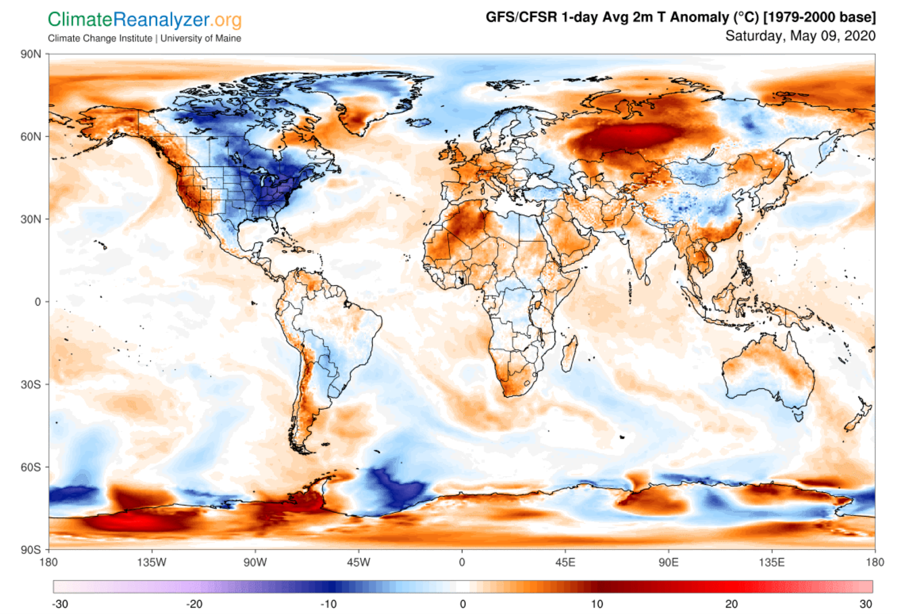 One-day average worldwide temperature anomaly map for May 9th