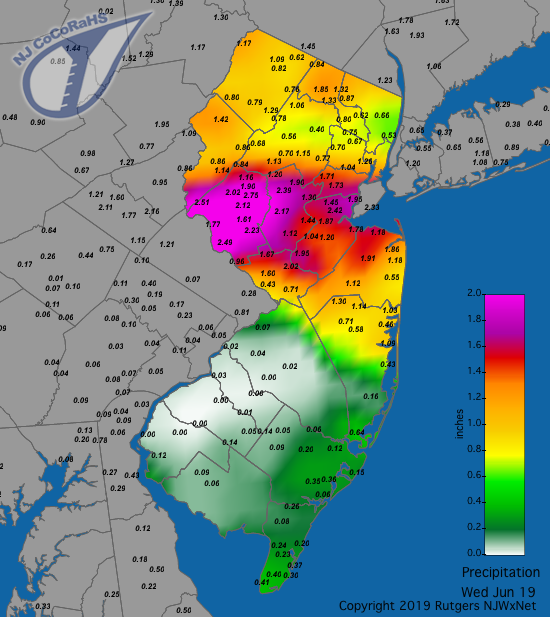 nj rainfall totals yesterday