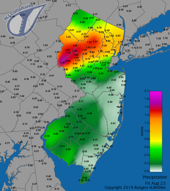 Precipitation map for August 23rd