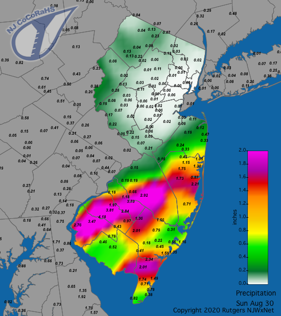 Precipitation map for August 30th