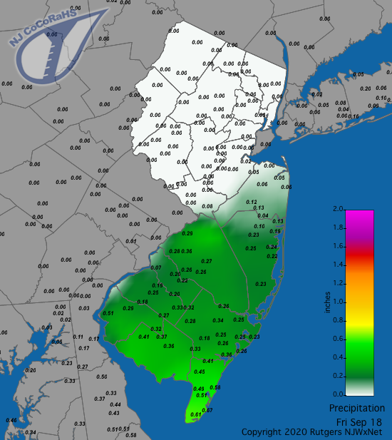 CoCoRaHS precipitation map for the 24 hours ending on the morning of September 18th