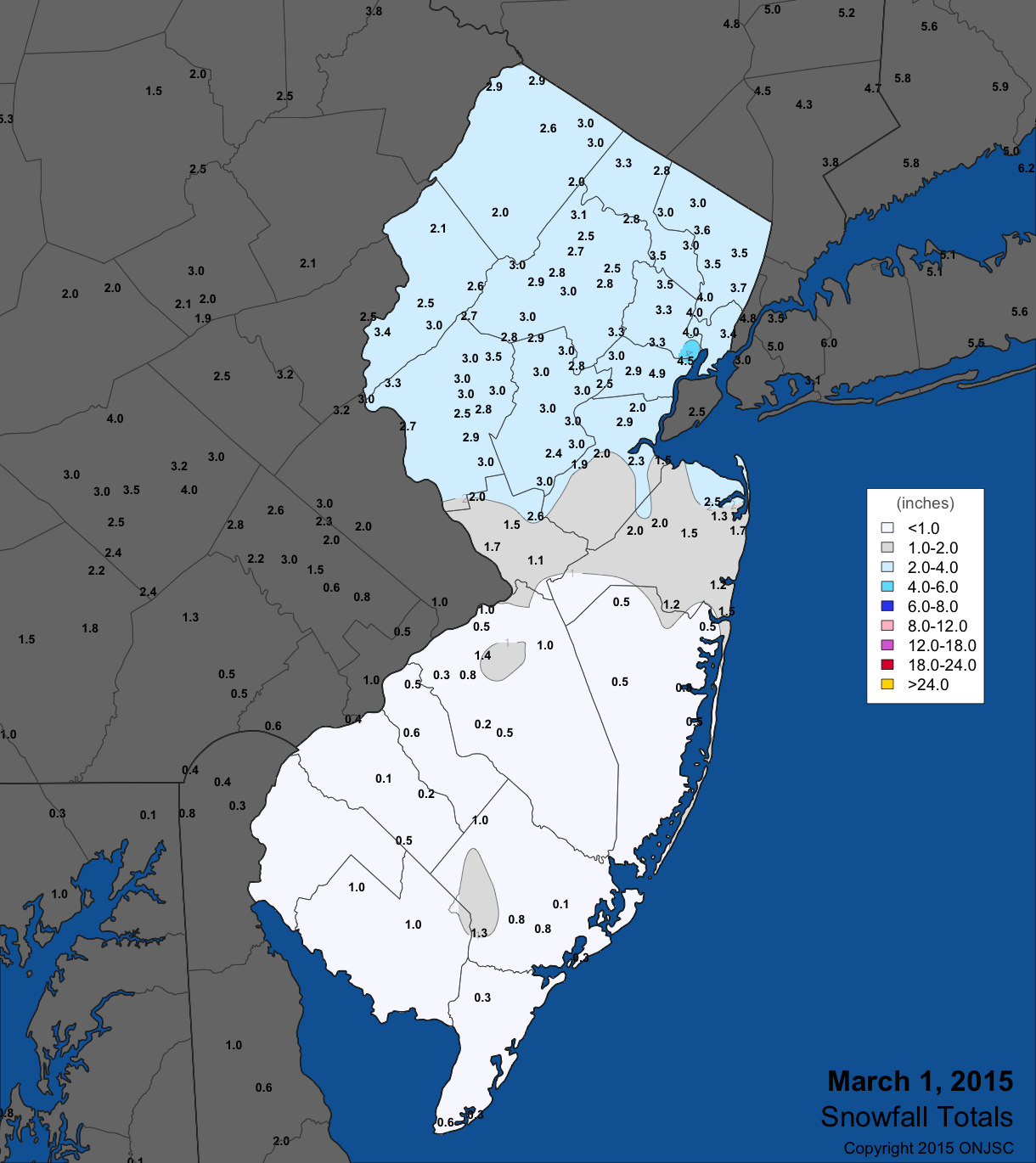 March 1 snow map