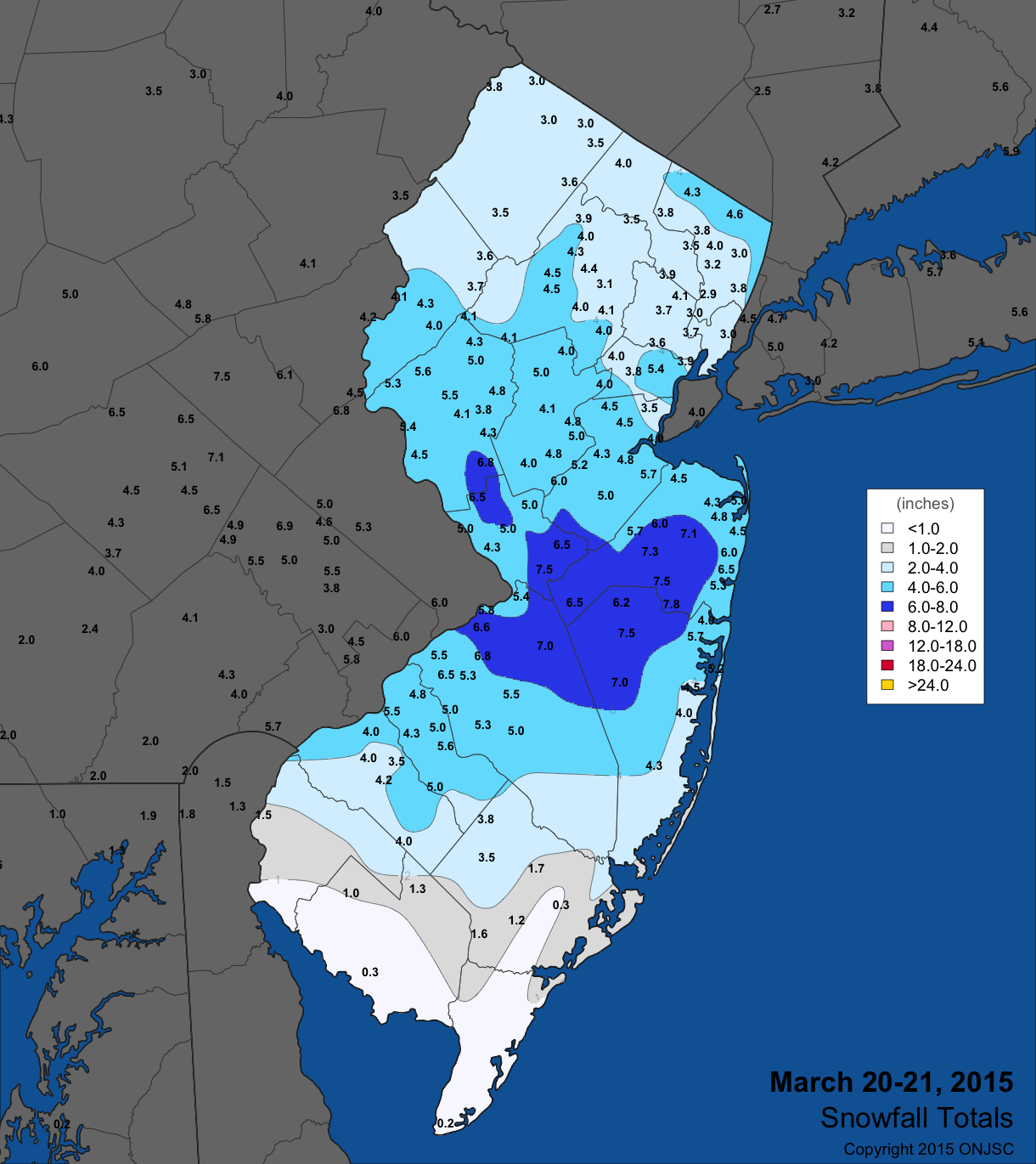 March 20-21 snow map