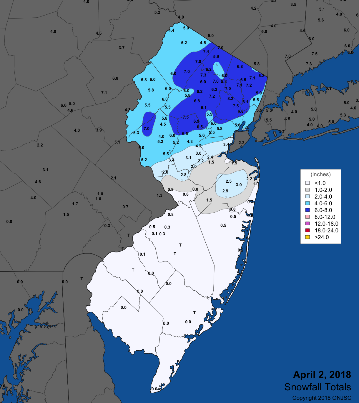 Snowfall map from April 2nd