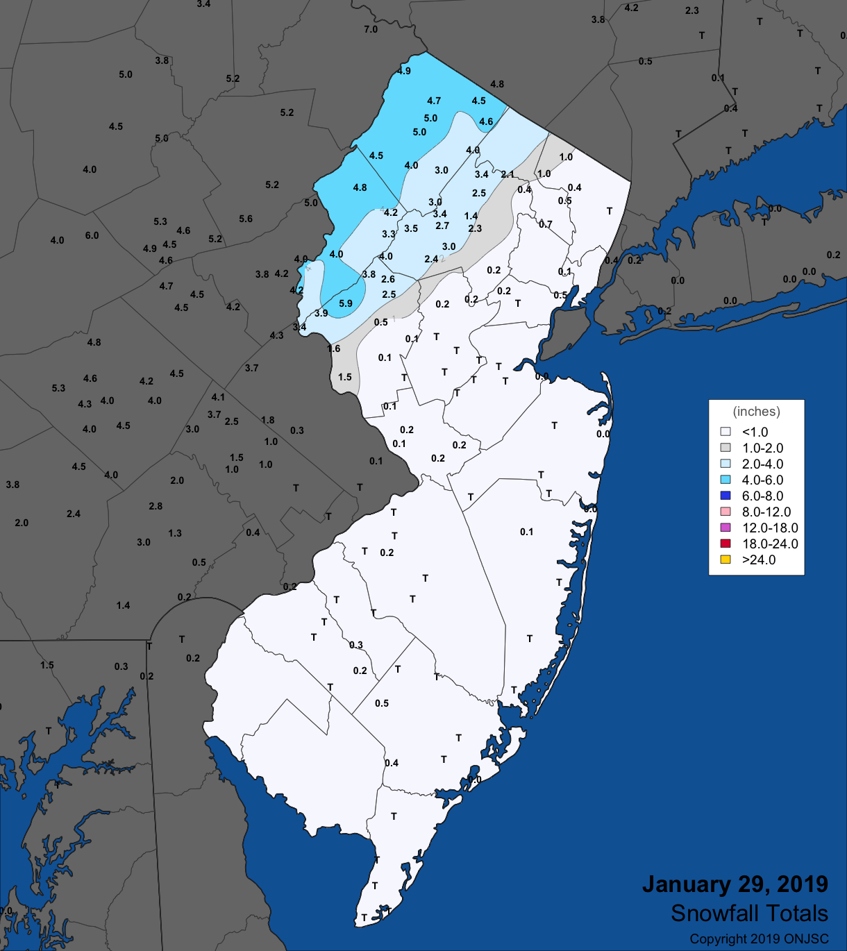 Snowfall map for January 29th