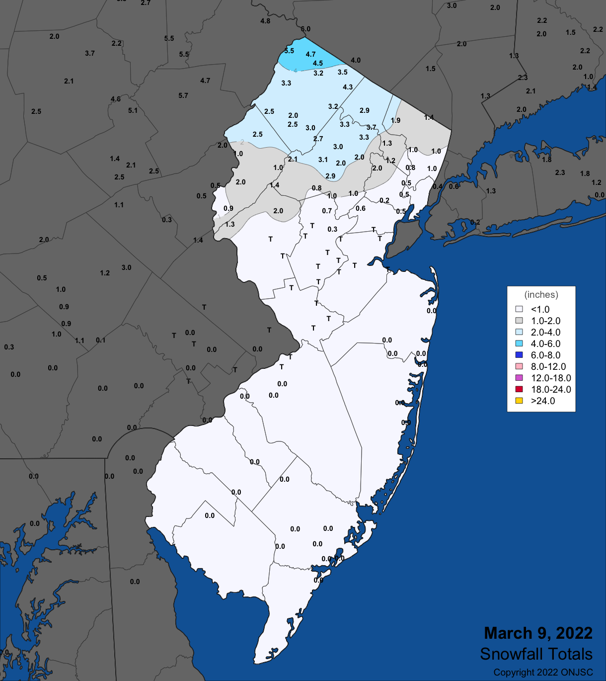 Snowfall on March 9th. Observations are from CoCoRaHS, NWS Cooperative Observer, and NWS Trained Spotter reports.