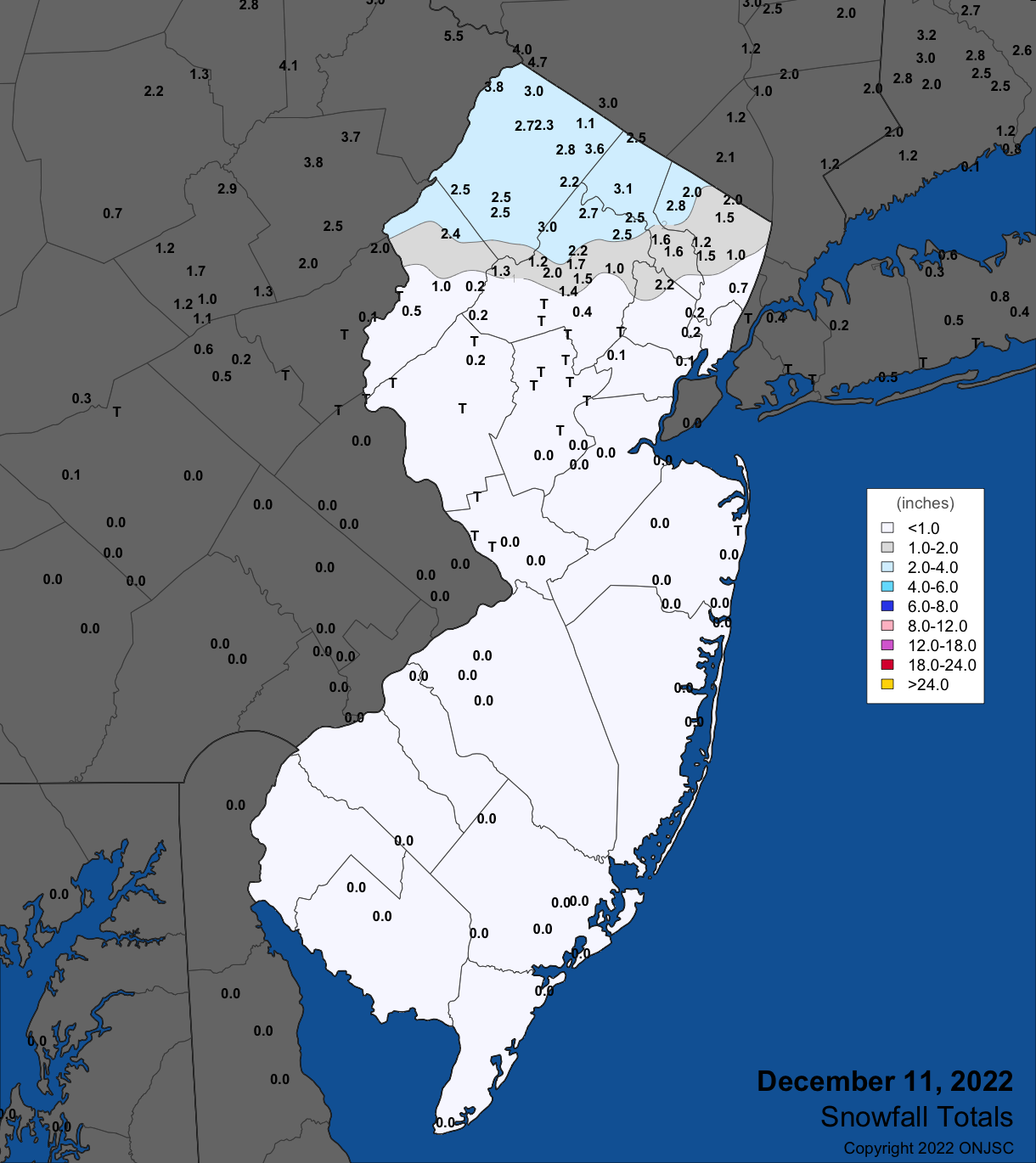 Snowfall on December 11th. Observations are from CoCoRaHS, NWS Cooperative Observer, and NWS trained spotter reports.